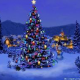 christmas tree in snowy village